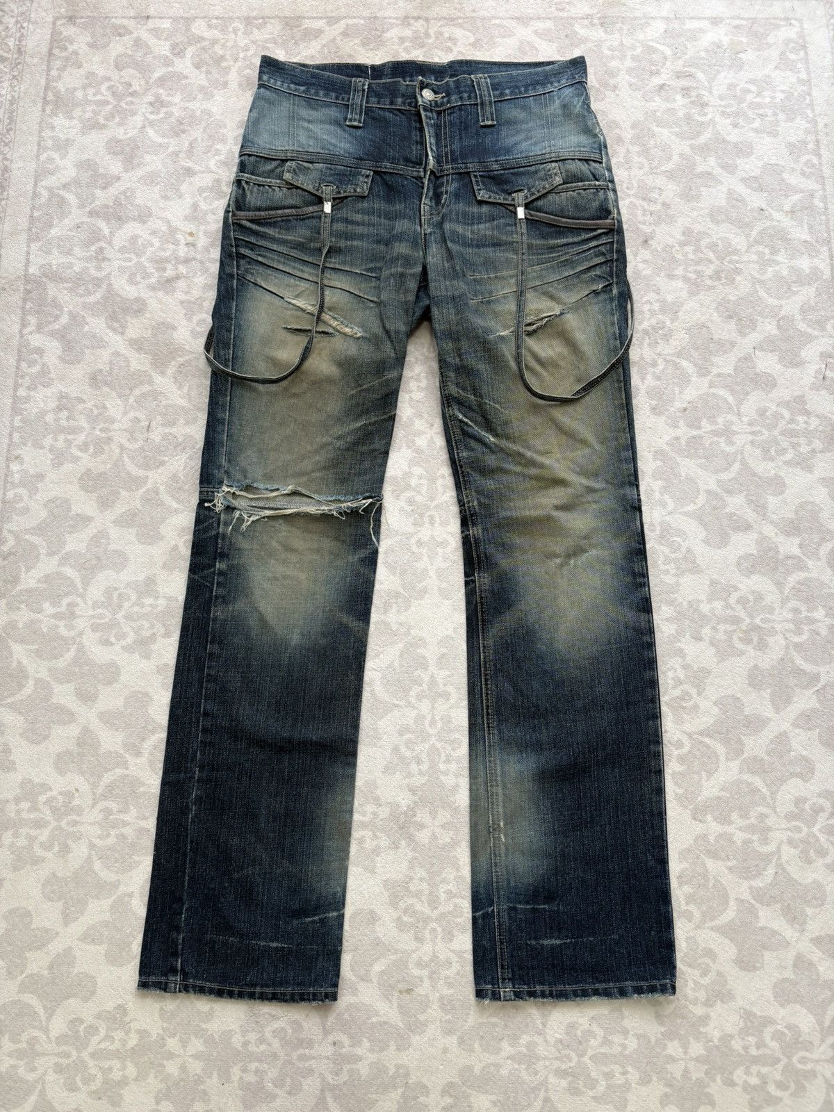 PPFM PPFM Archival Distressed Cargo Denim Zipped Ribbed Pockets Size US 33 - 1 Thumbnail