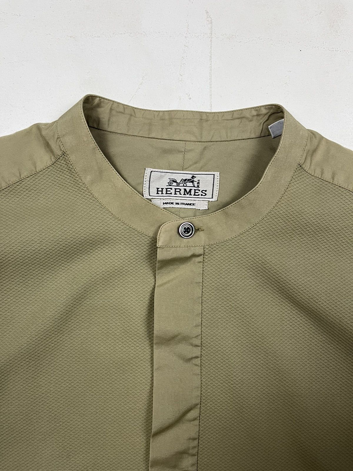 Designer × Hermes × Vintage Hermès Military-Inspired Band Collar Shirt – Made in France Size US XXS / EU 40 - 4 Thumbnail
