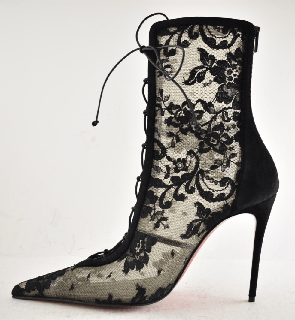 Christian Louboutin KM Lace Booty 100 Black Mesh Lace Up Ankle Heel Bootie 40 Size US 10 / IT 40 - 13 Thumbnail