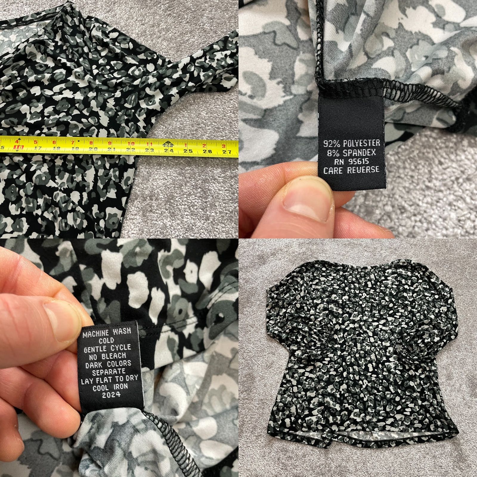 Vintage Rafaella Blouse Shirt Womens 1X Black Long Sleeve V Neck Bunched Chest Stretch Polka Dot Lace Screened for Business Casual Workwear Size XL / US 12-14 / IT 48-50 - 8 Thumbnail