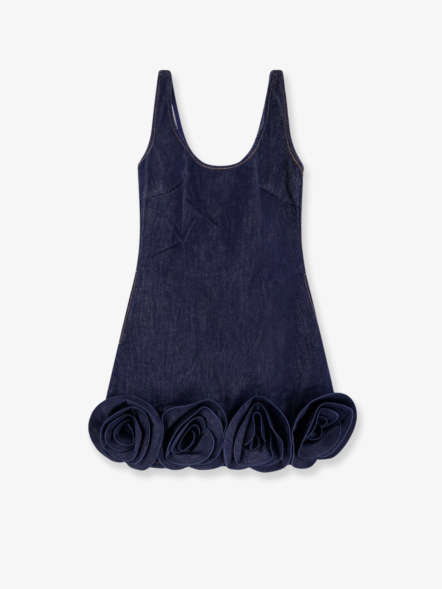 Denim Mini Dress With 3D Flowers