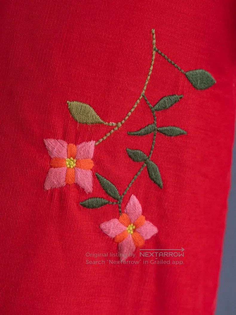 Kenzo Kenzo Red velvet floral embroidered skirt Size 24" / US 00 / IT 34 - 6 Thumbnail