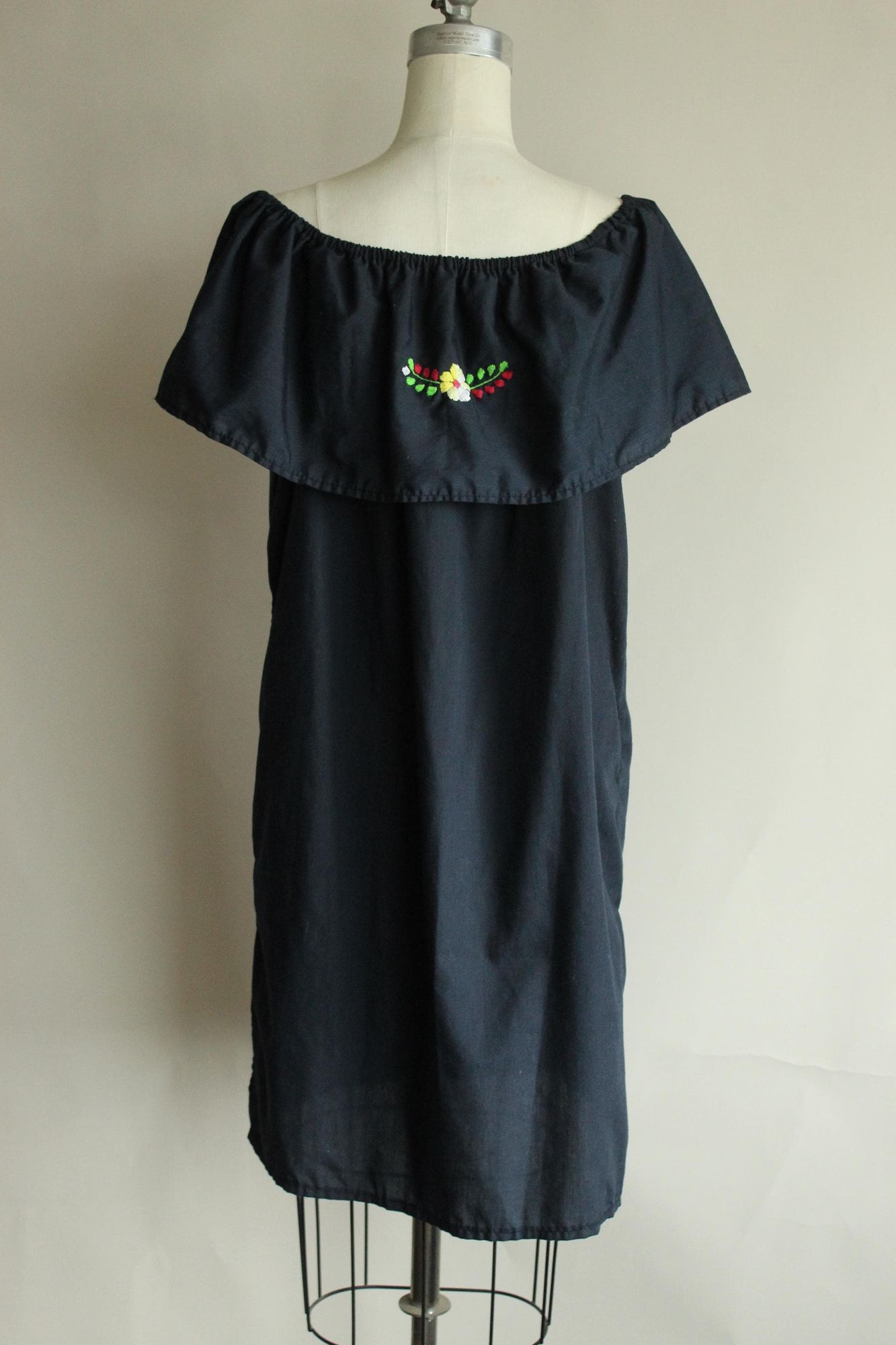 Vintage Vintage 1980s 1990s Dress, Volup Navy Blue Mexican Oaxaca Em Size XL / US 12-14 / IT 48-50 - 9 Thumbnail