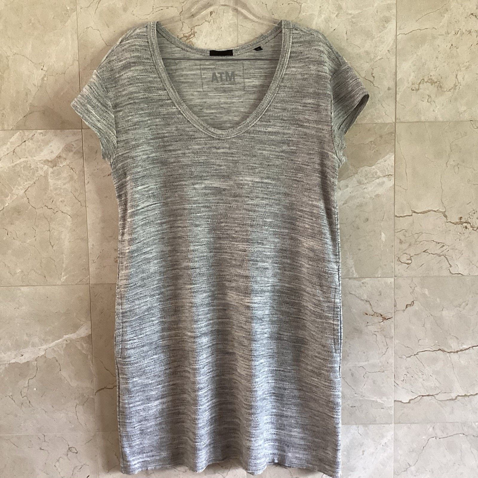ATM ATM T-Shirt Dress, Gray V-Neck, Minimalist Lagenlook Small Size S / US 4 / IT 40 - 2 Thumbnail
