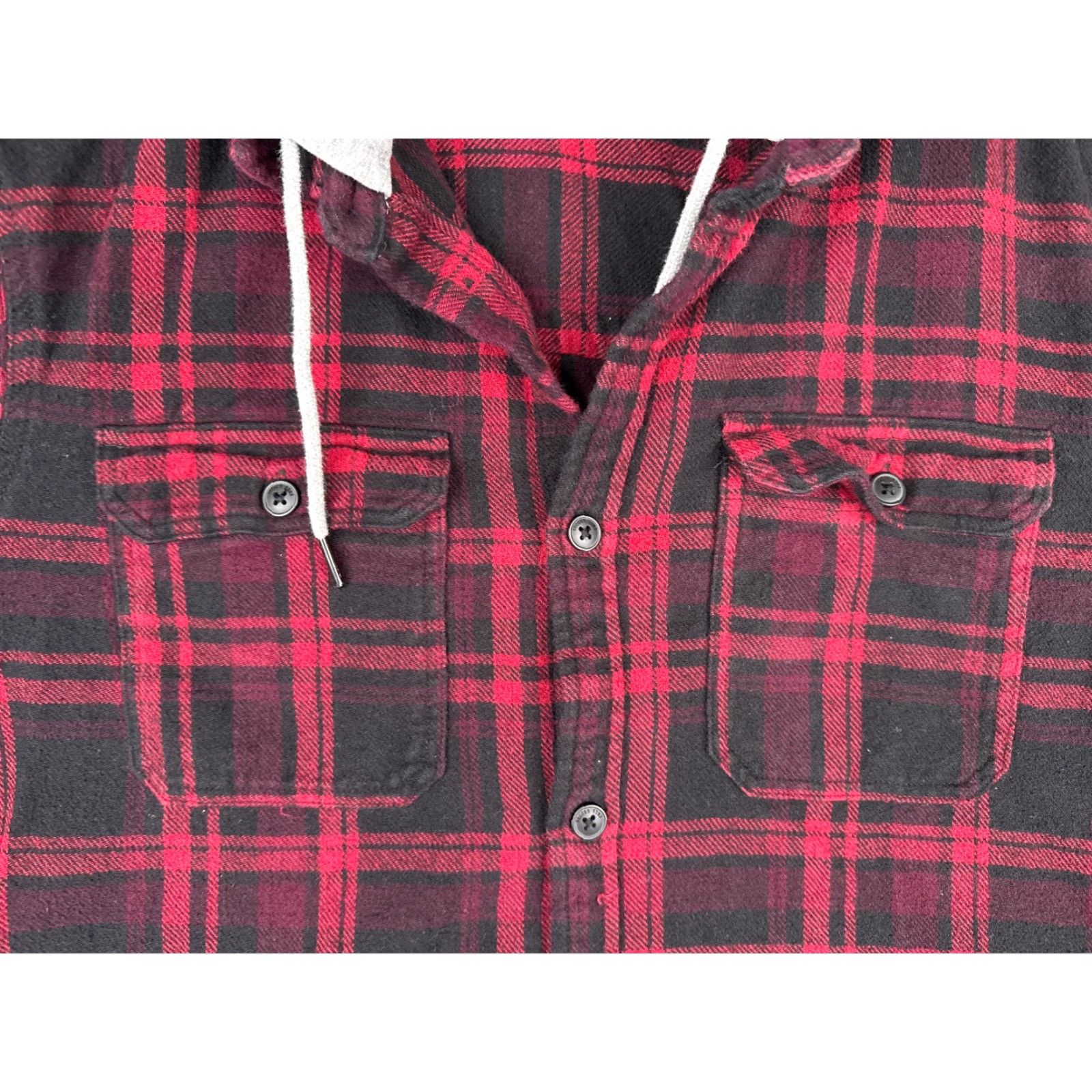 H&M H&M Divided Shirt Men L Red Plaid Flannel Hooded Pockets Button-Up Long Sleeve Casual Workwear Size US L / EU 52-54 / 3 - 6 Thumbnail