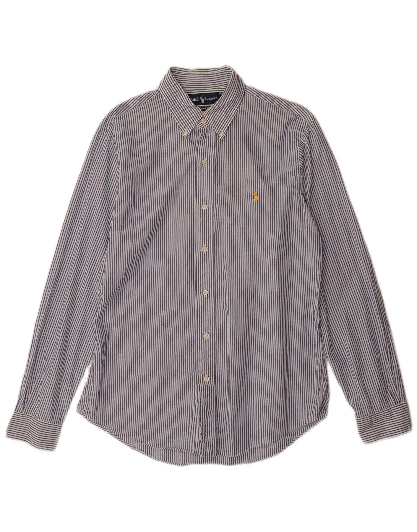 Ralph Lauren Mens Custom Fit Shirt Medium Blue Striped Cotton Size US M / EU 48-50 / 2 - 1 Thumbnail