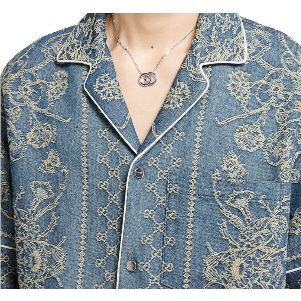 Gucci o1la5ras0626 GG Washed Denim Jacquard Button Shirt in Blue Size US M / EU 48-50 / 2 - 2 Thumbnail