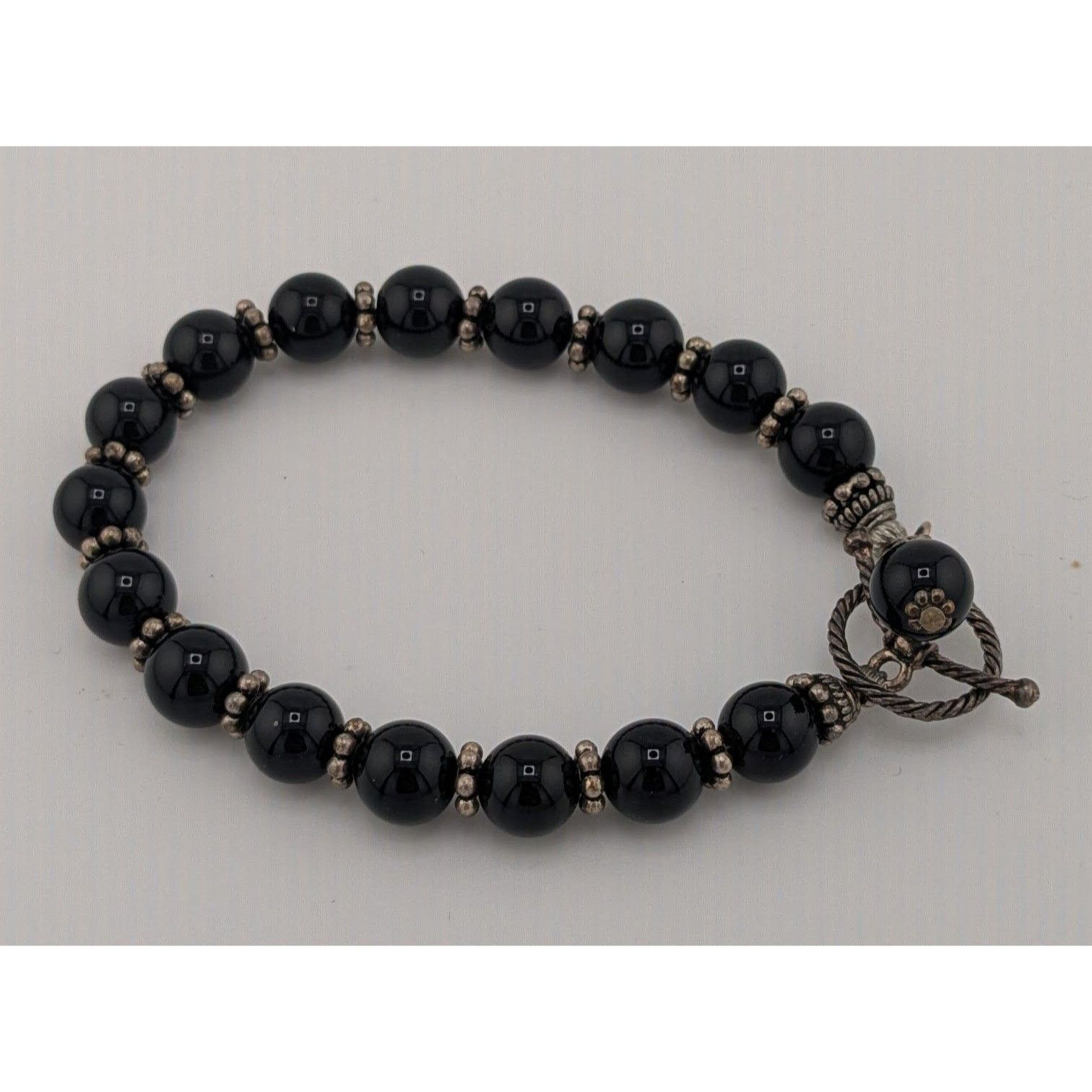 Handmade Handmade Gothic Black Stone Beaded Bracelet With Silver Tone Size ONE SIZE - 1 Thumbnail