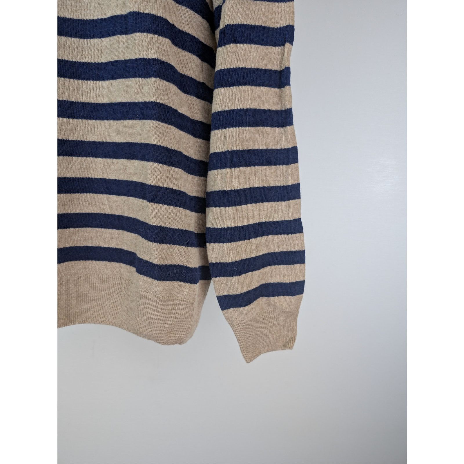 A.P.C. o1rshd1 CC20 Men's Ismael Stripe Crewneck Sweater in Beige Size US M / EU 48-50 / 2 - 5 Thumbnail