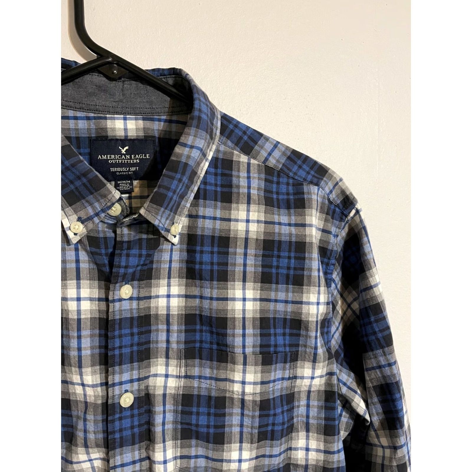 American Eagle Outfitters American Eagle Seriously Soft Shirt Classic Fit Blue Plaid Button Up Mens M Size US M / EU 48-50 / 2 - 2 Thumbnail