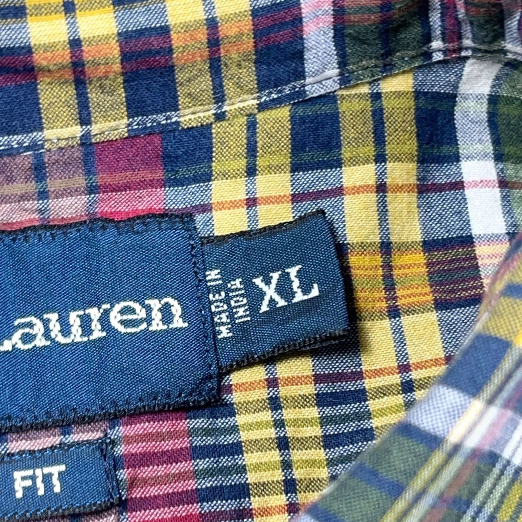 Polo Ralph Lauren Ralph Lauren Shirt Men XL Maroon Blue Plaid Button Up Camp Madras Classic Fit Shirt Size US L / EU 52-54 / 3 - 4 Thumbnail