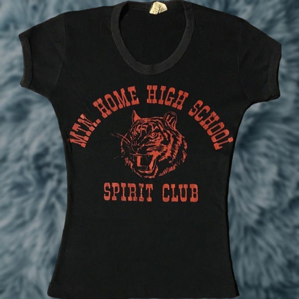 VINTAGE Mountain Home High School Spirit Shirt S Women Black USA 70s 80s 90s Grunge