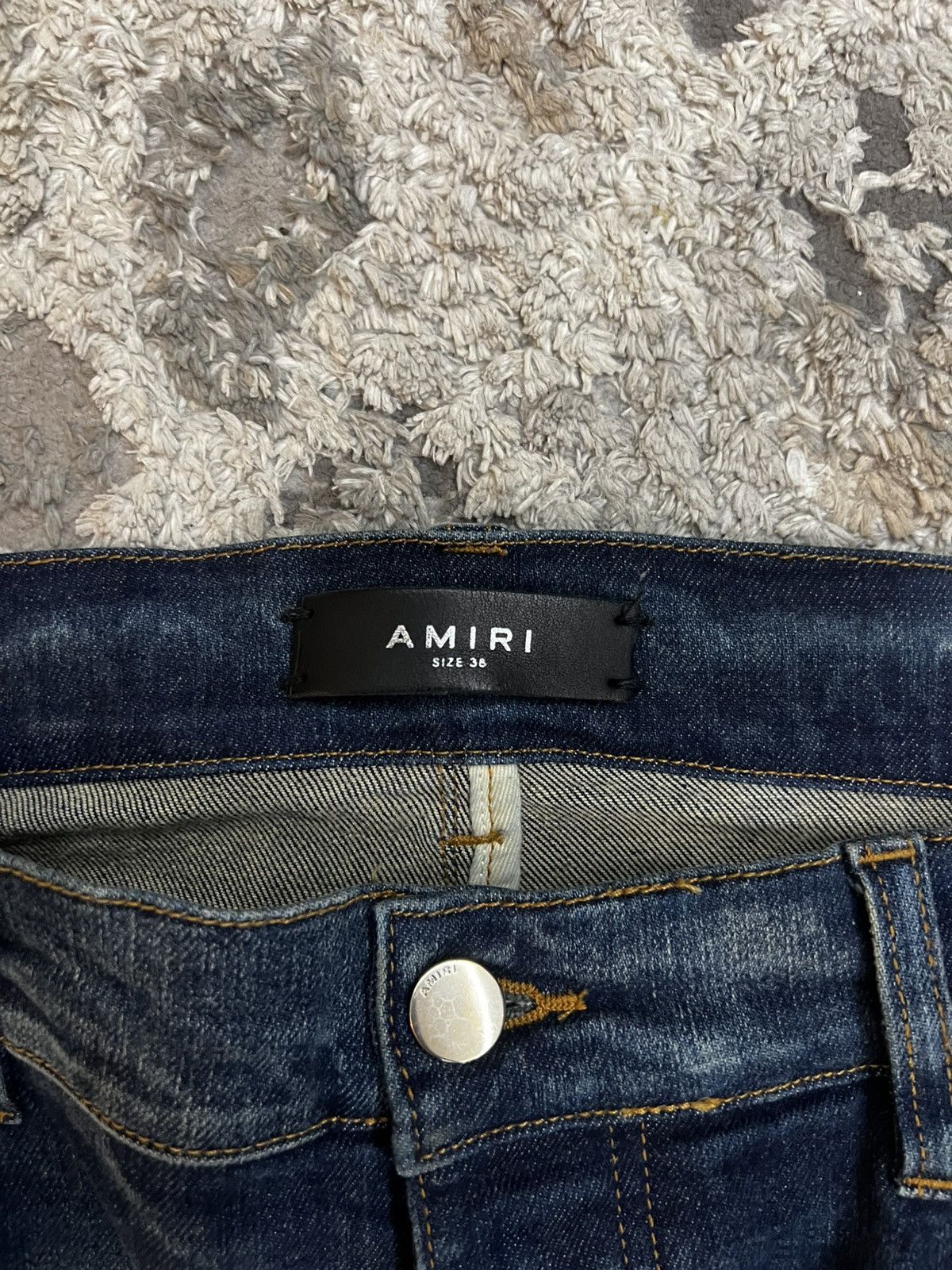 Amiri Amiri MX1 Dark Blue Denim Jeans Blue Bandana Patch – Size 38 Size US 38 / EU 54 - 3 Thumbnail