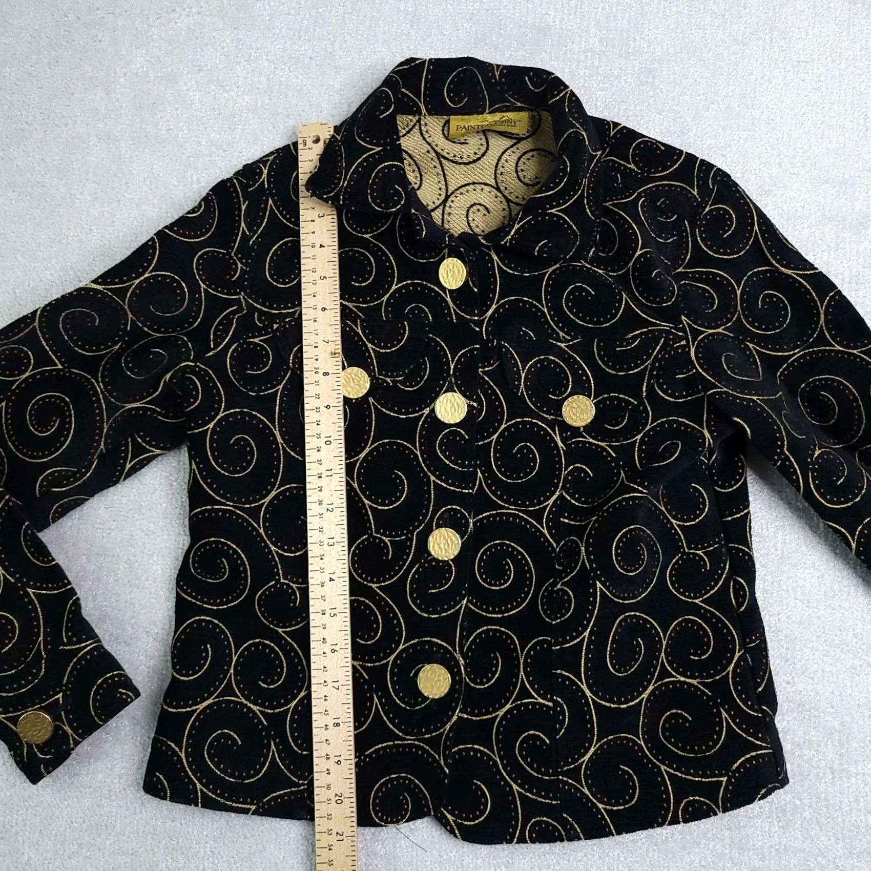 PONY VINTAGE Painted Pony Blazer Women's Small Geometric Artsy Jacket Black Gold 80s 90s USA Size S / US 4 / IT 40 - 6 Thumbnail