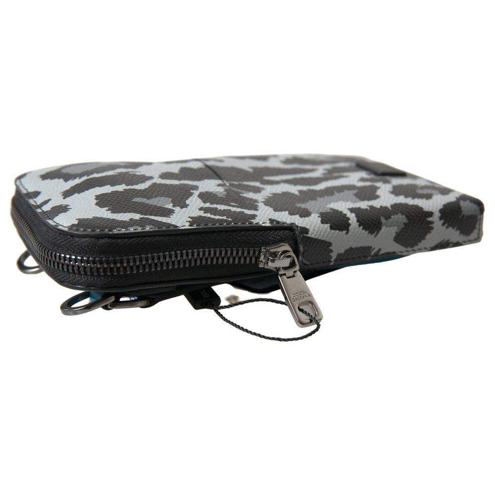 Dolce & Gabbana Dolce & Gabbana Gray Leopard Leather Men Purse Crossbody Sli Size ONE SIZE - 2 Thumbnail