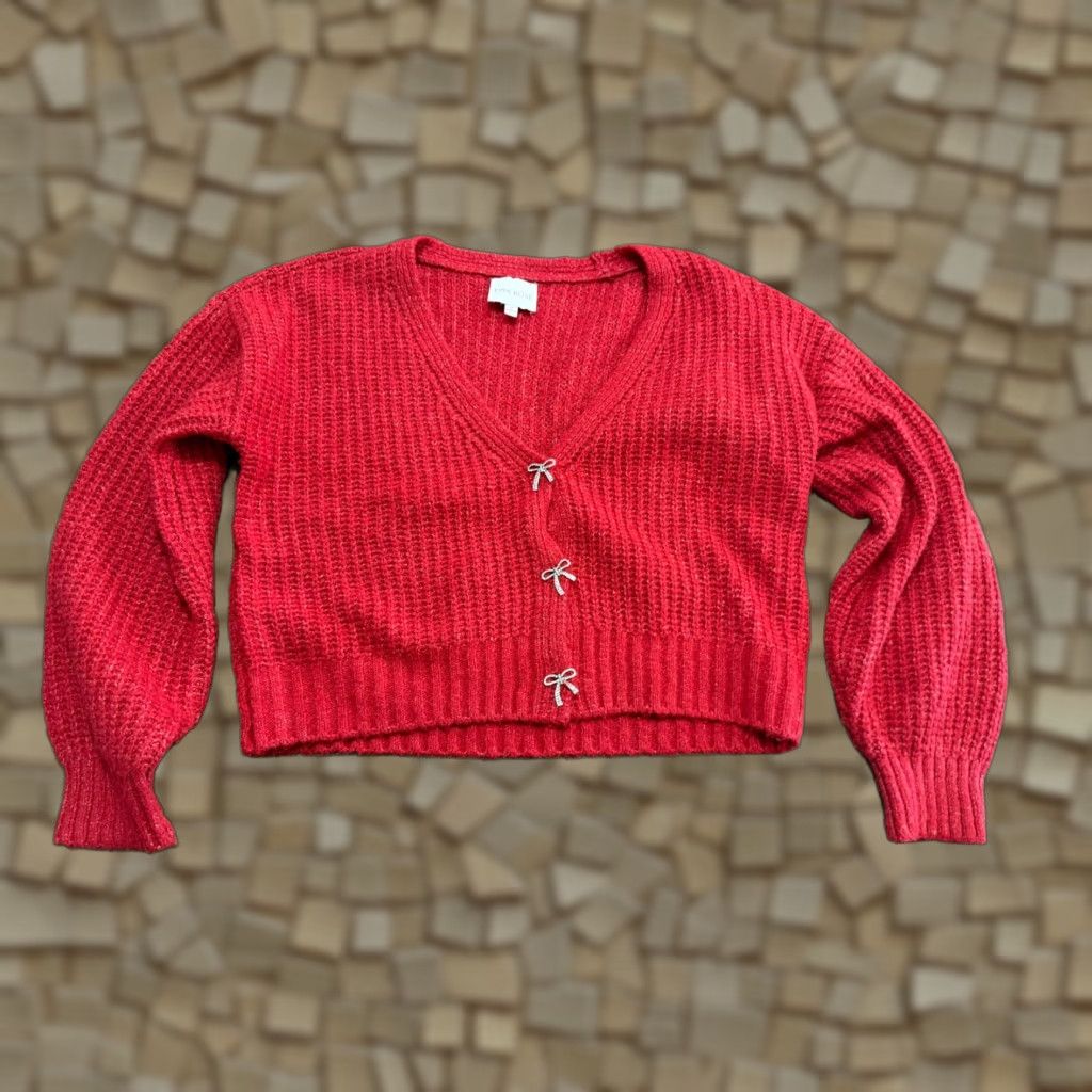 Vintage Pink Rose Sweater Cardigan Women's Medium Red Button Up Long Sleeve Size M / US 6-8 / IT 42-44 - 1 Thumbnail