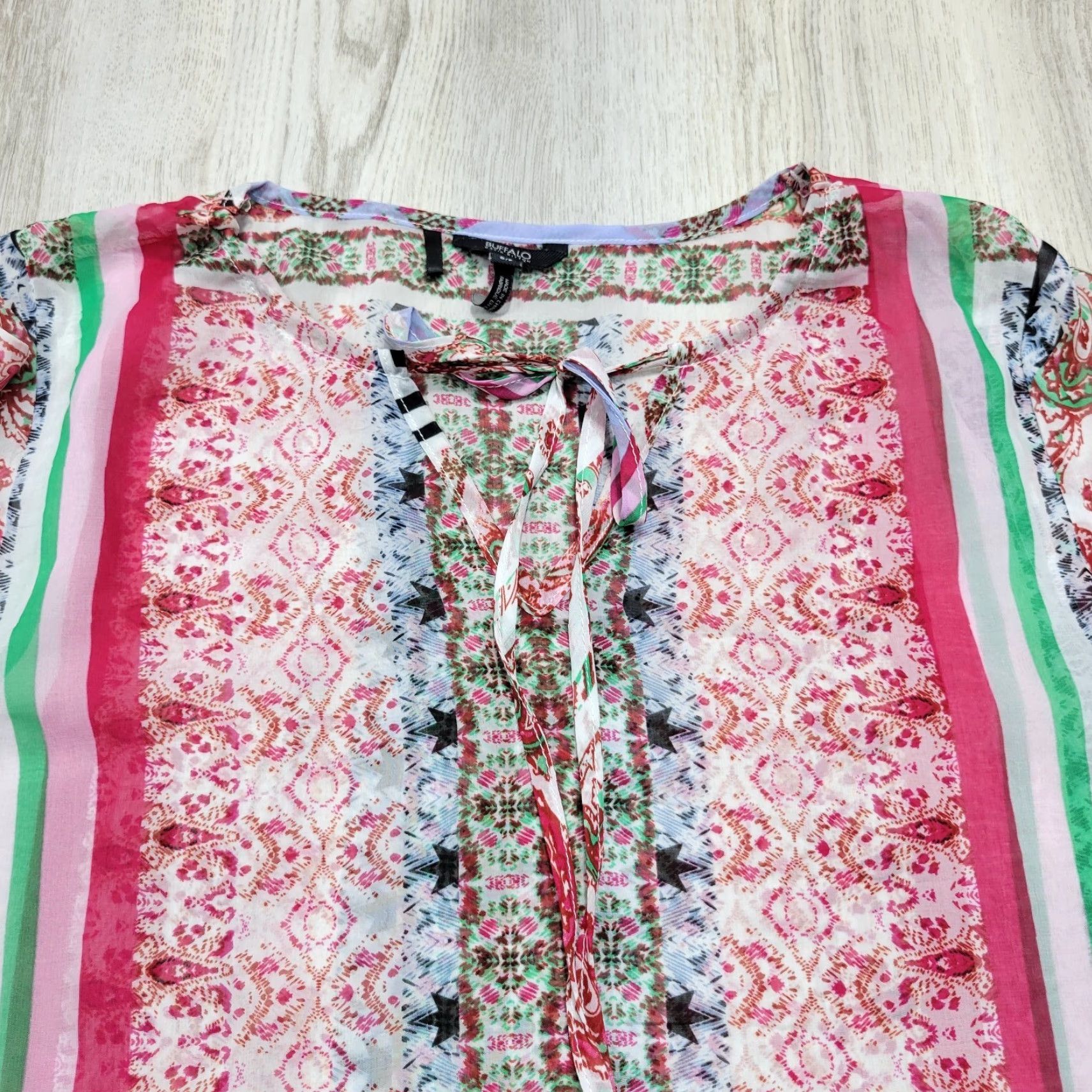 Buffalo David Bitton Buffalo by David Bitton Blouse Shirt Multicolor Sheer Ruffle Peplum Boho Peasant Sz S Womens Long Sleeve Size S / US 4 / IT 40 - 4 Thumbnail
