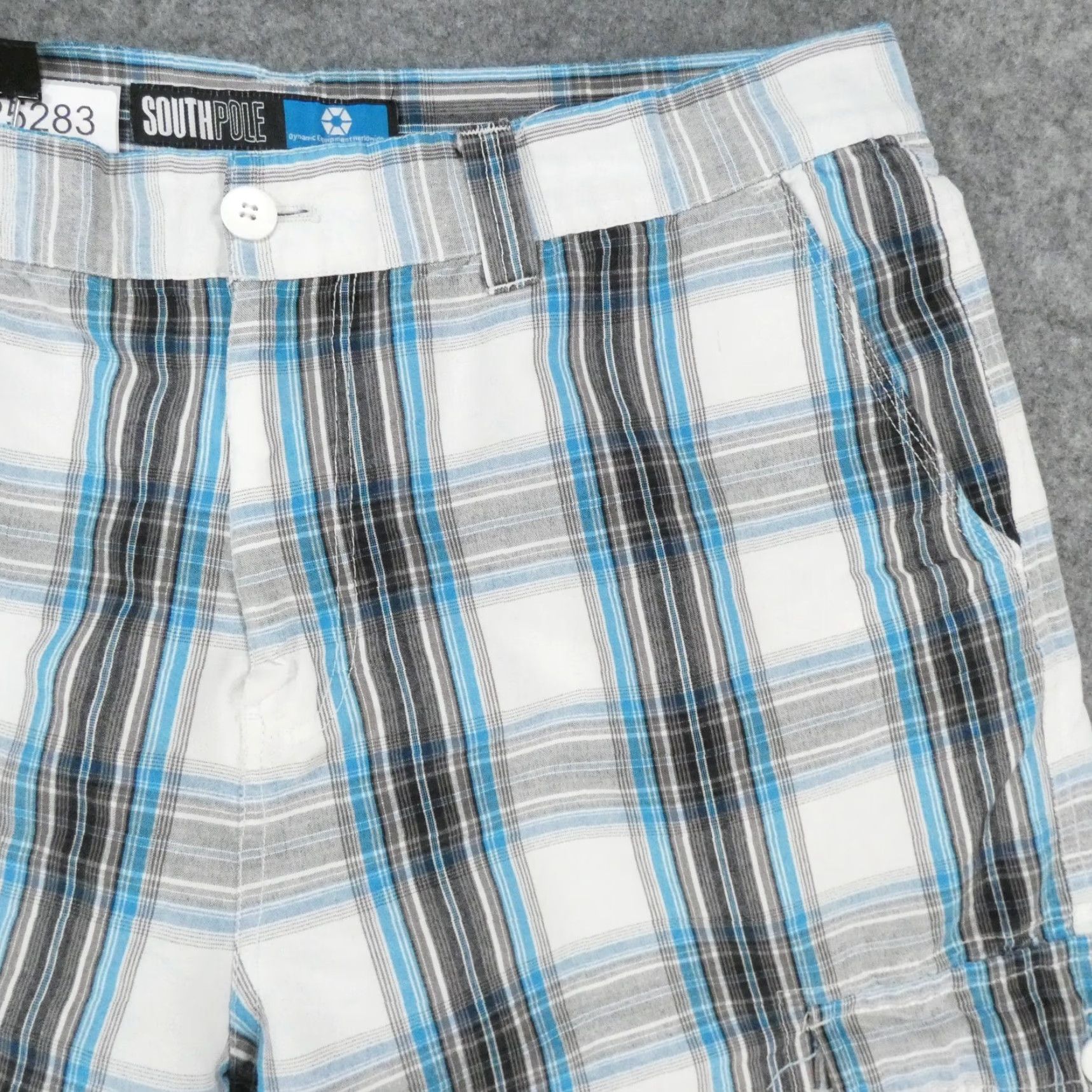 Southpole Southpole Shorts Mens 38 Cargo Flat Front Blue Black White Plaid Size US 38 / EU 54 - 5 Thumbnail