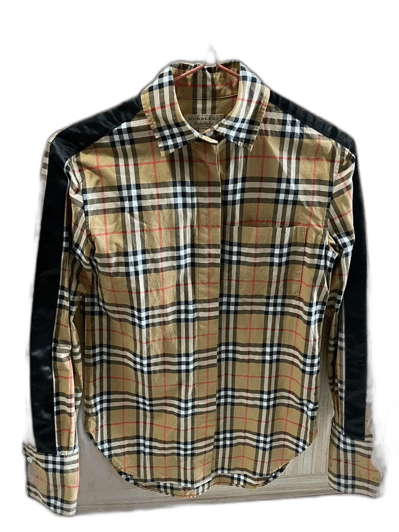 Burberry Black Silk Check Shirt UK4 Size-yf