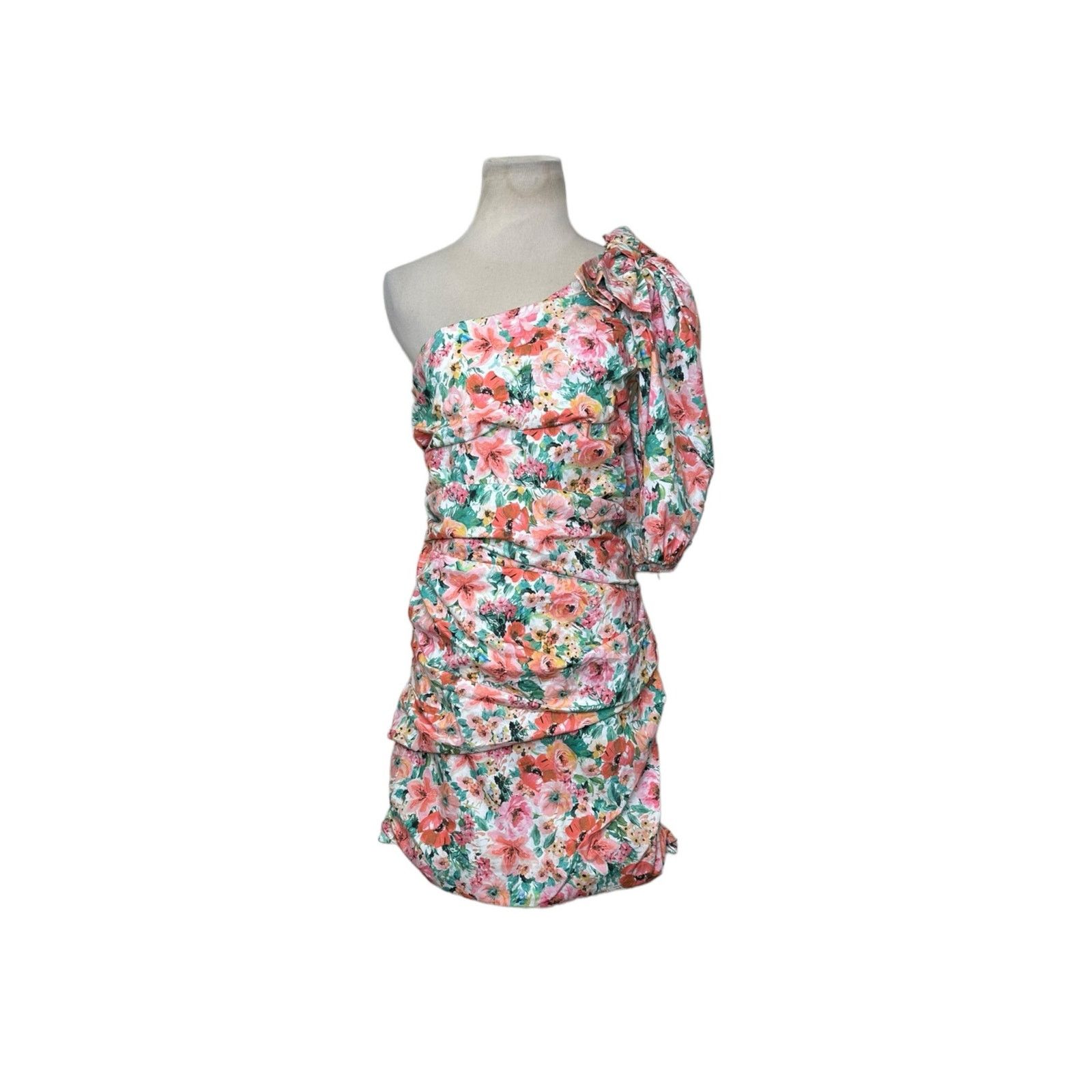 Zara floral one shoulder ruched mini dress size Large - ilac.rochib.com