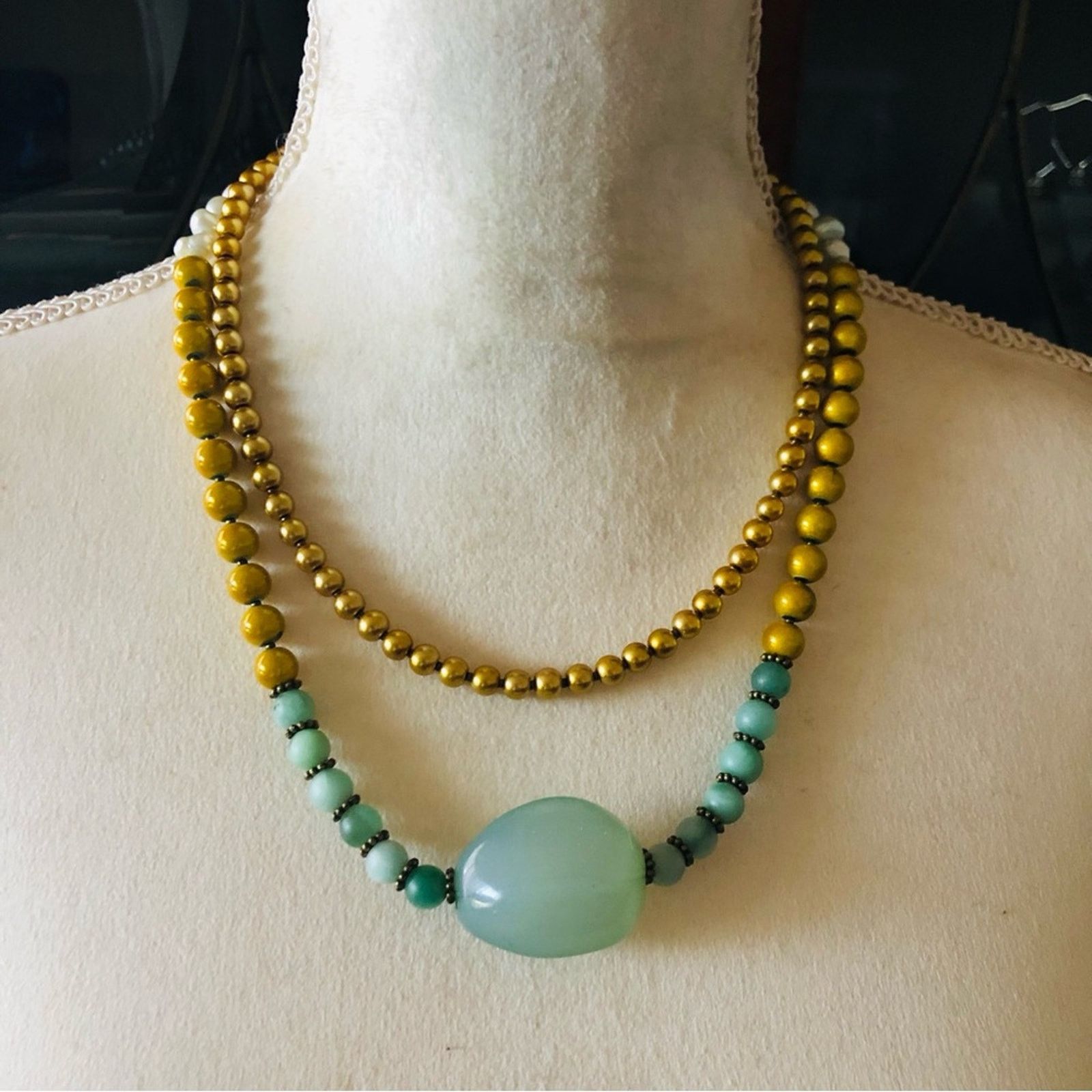Handmade Handcrafted repurpose double strand mixed bead Pearl necklac Size ONE SIZE - 2 Thumbnail