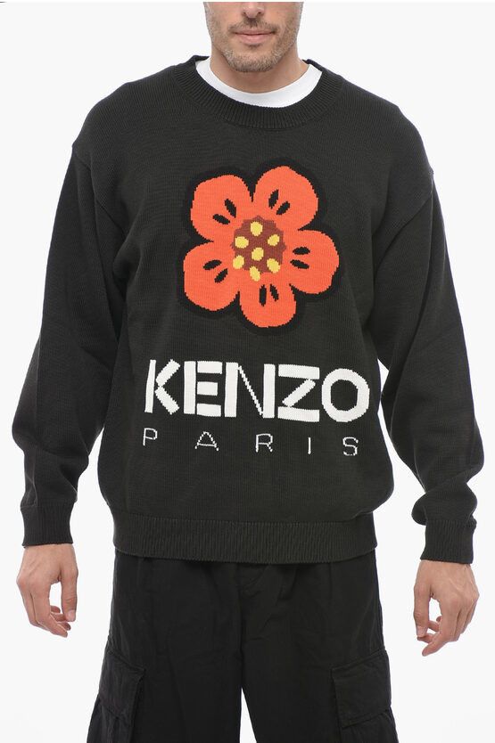 image of Kenzo Ribbed Cotton Boke Flower Sweater in Black, Men's (Size Medium)