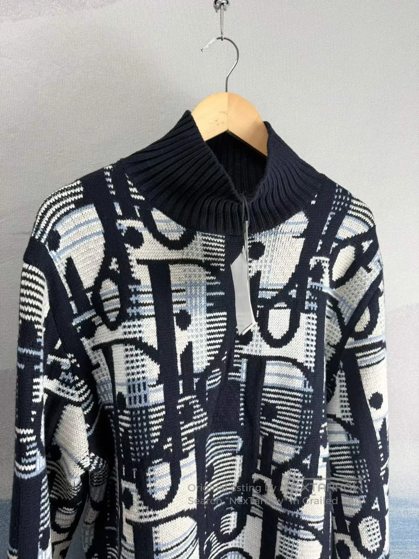Dior Dior Navy Blue Full Print High Neck Wool Sweater| Size US XL / EU 56 / 4 - 2 Thumbnail