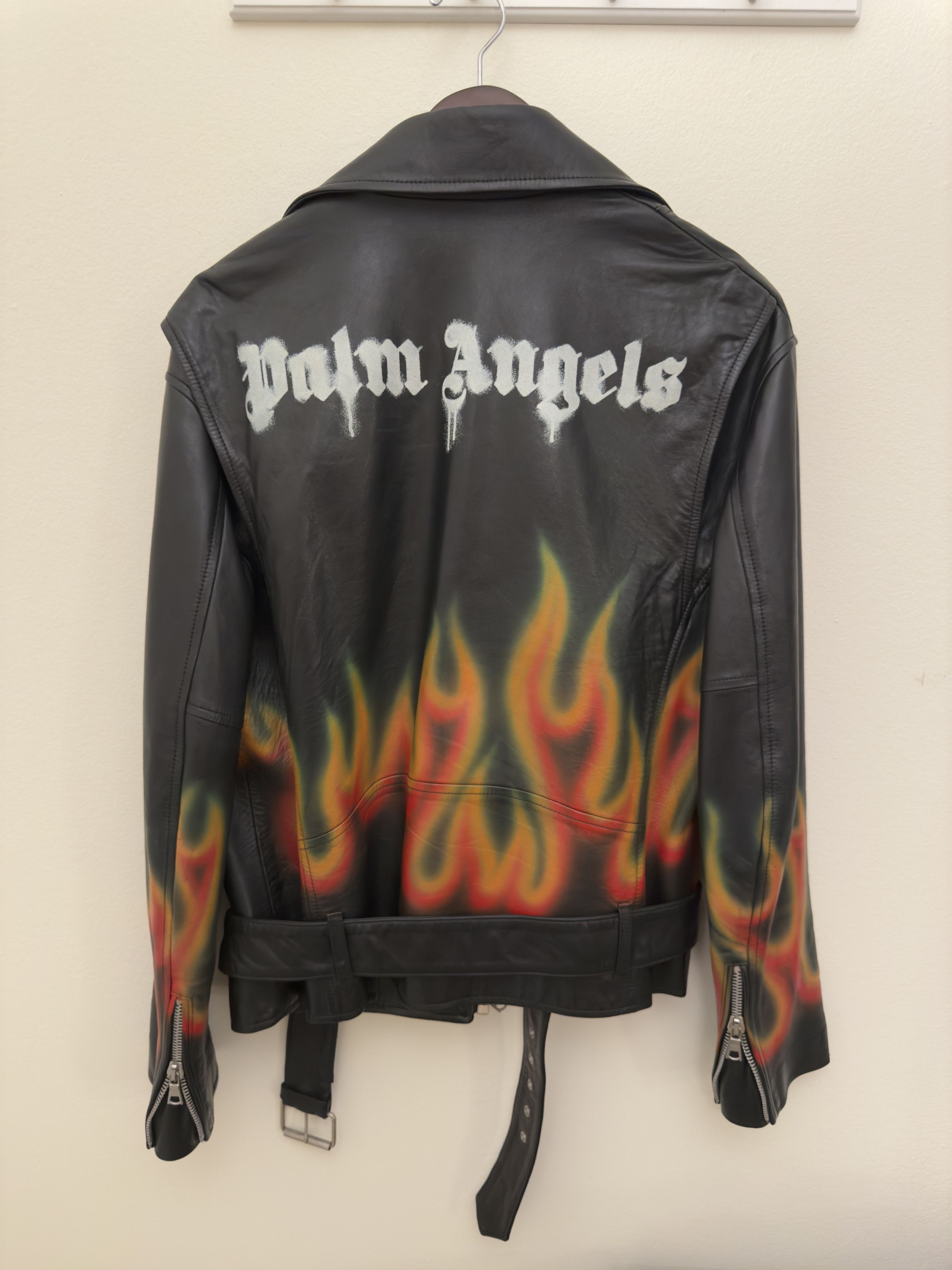 Palm Angels Palm Angels Leather Jacket Burning Flame Motif Size US M / EU 48-50 / 2 - 2 Thumbnail