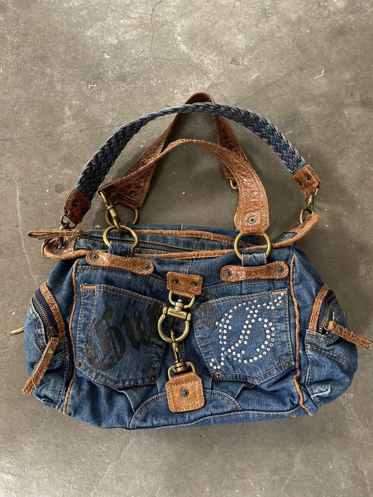 Guess Vintage Y2K Guess Shoulder Bag Denim w Leather Size ONE SIZE - 1 Thumbnail