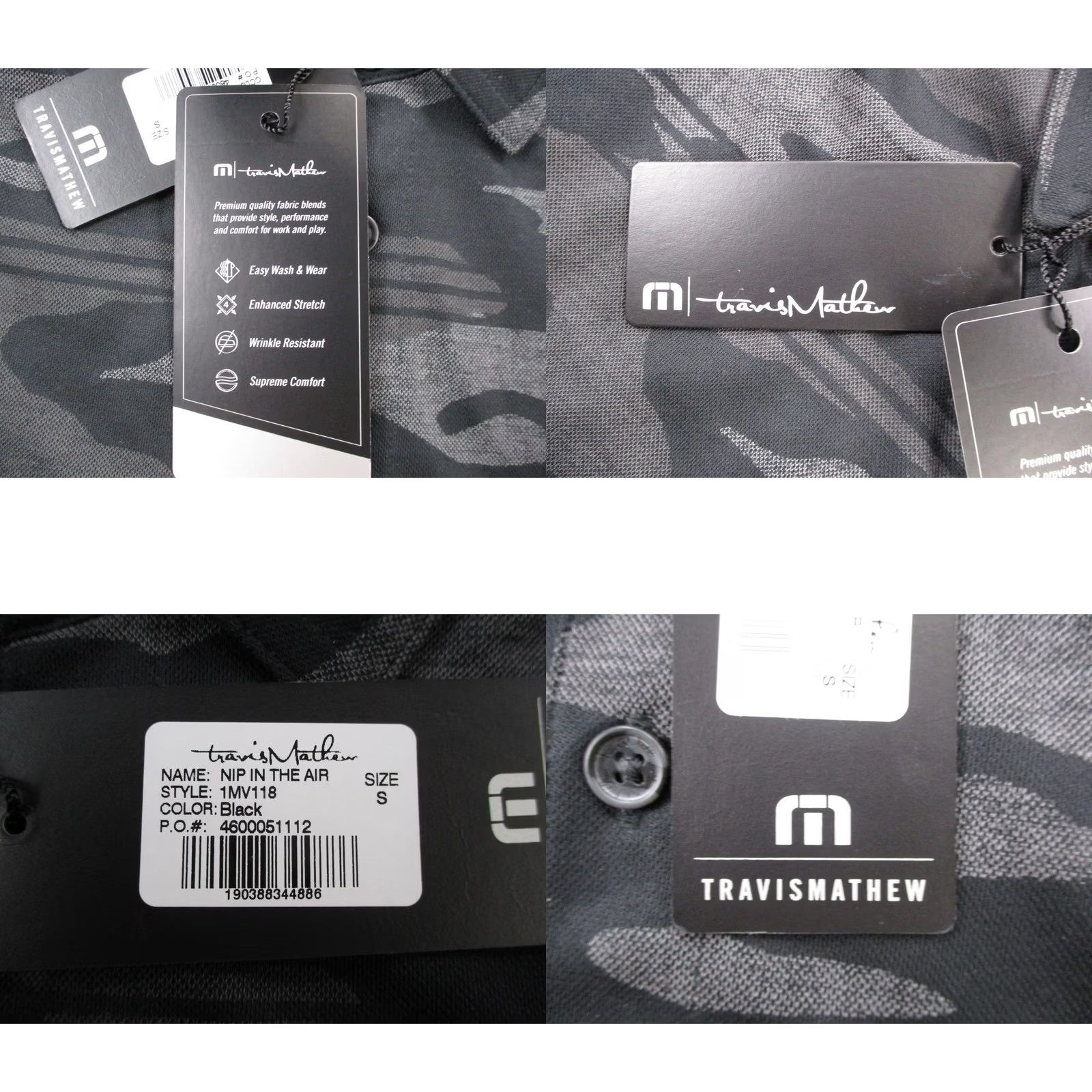 TravisMathew Travis Mathew Shirt Mens S Gray Camo Golf Polo Performance Sport Stretch NEW Size US S / EU 44-46 / 1 - 8 Thumbnail