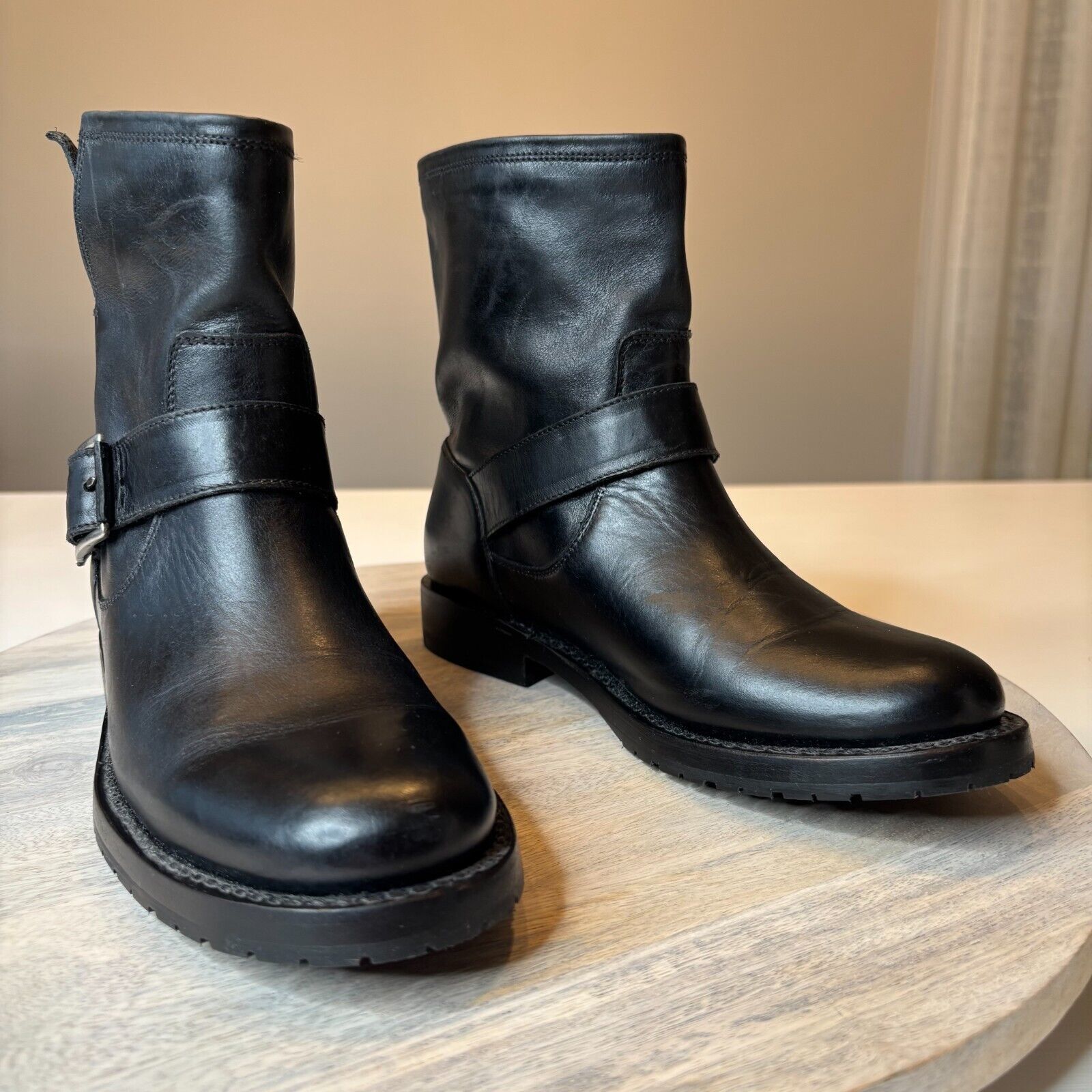 Frye Frye Natalie Engineer Black Leather Short Ankle Boots Sz 5.5 Size US 5.5 / IT 35.5 - 1 Thumbnail