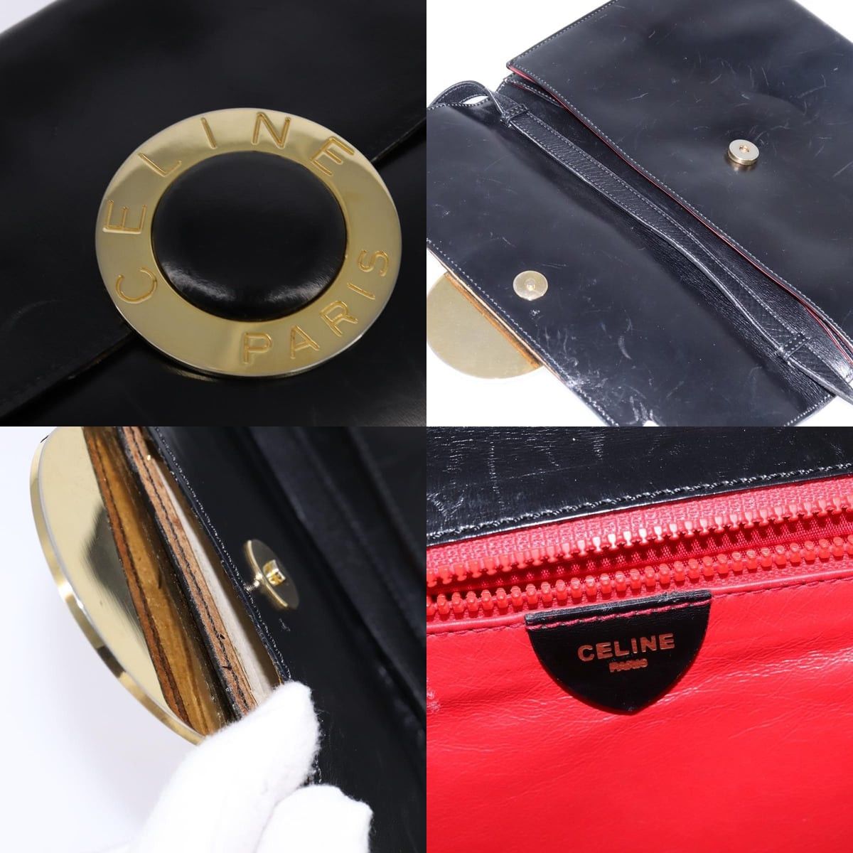 Celine CELINE Circle Shoulder Bag Leather Black Gold Size ONE SIZE - 11 Thumbnail