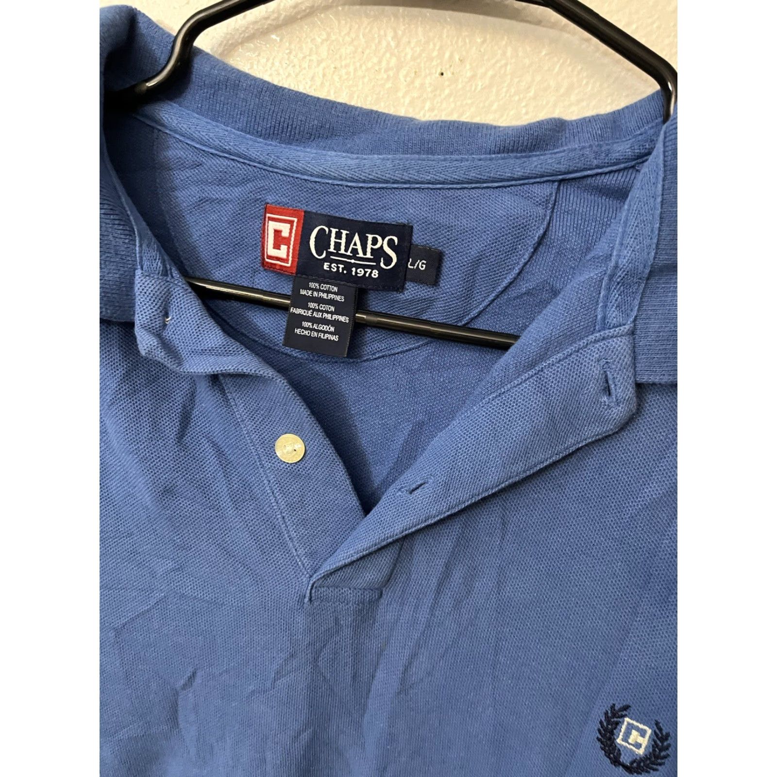 Chaps VINTAGE Chaps Polo Shirt Large Men's Short Sleeve Soft Cotton Solid Blue Golf American Size US L / EU 52-54 / 3 - 3 Thumbnail