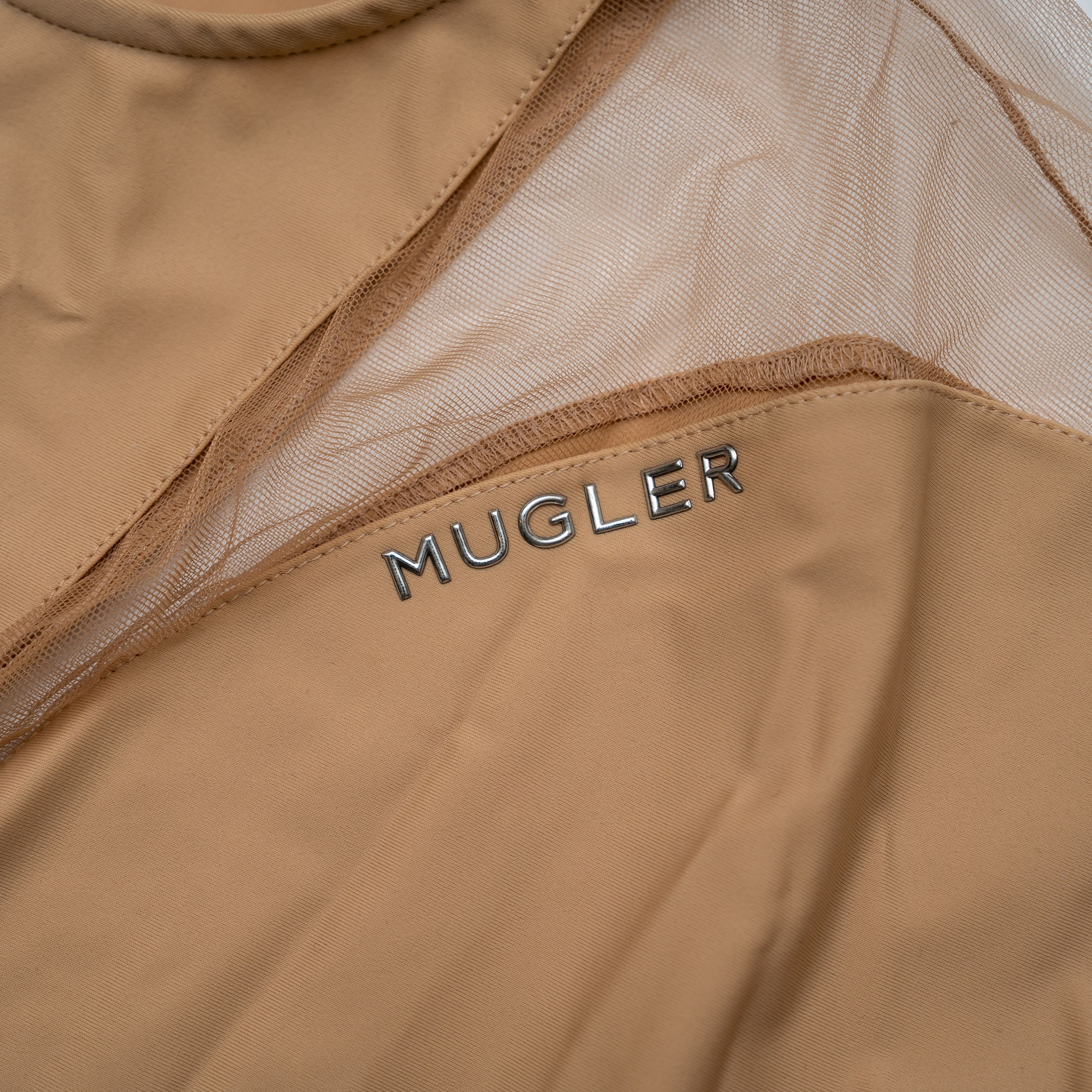Mugler 44 XXL Mugler Long-Sleeve Sheer Panel Bodysuit Beige Nude 01 Size XXL / US 16-18 / IT 52-54 - 4 Thumbnail