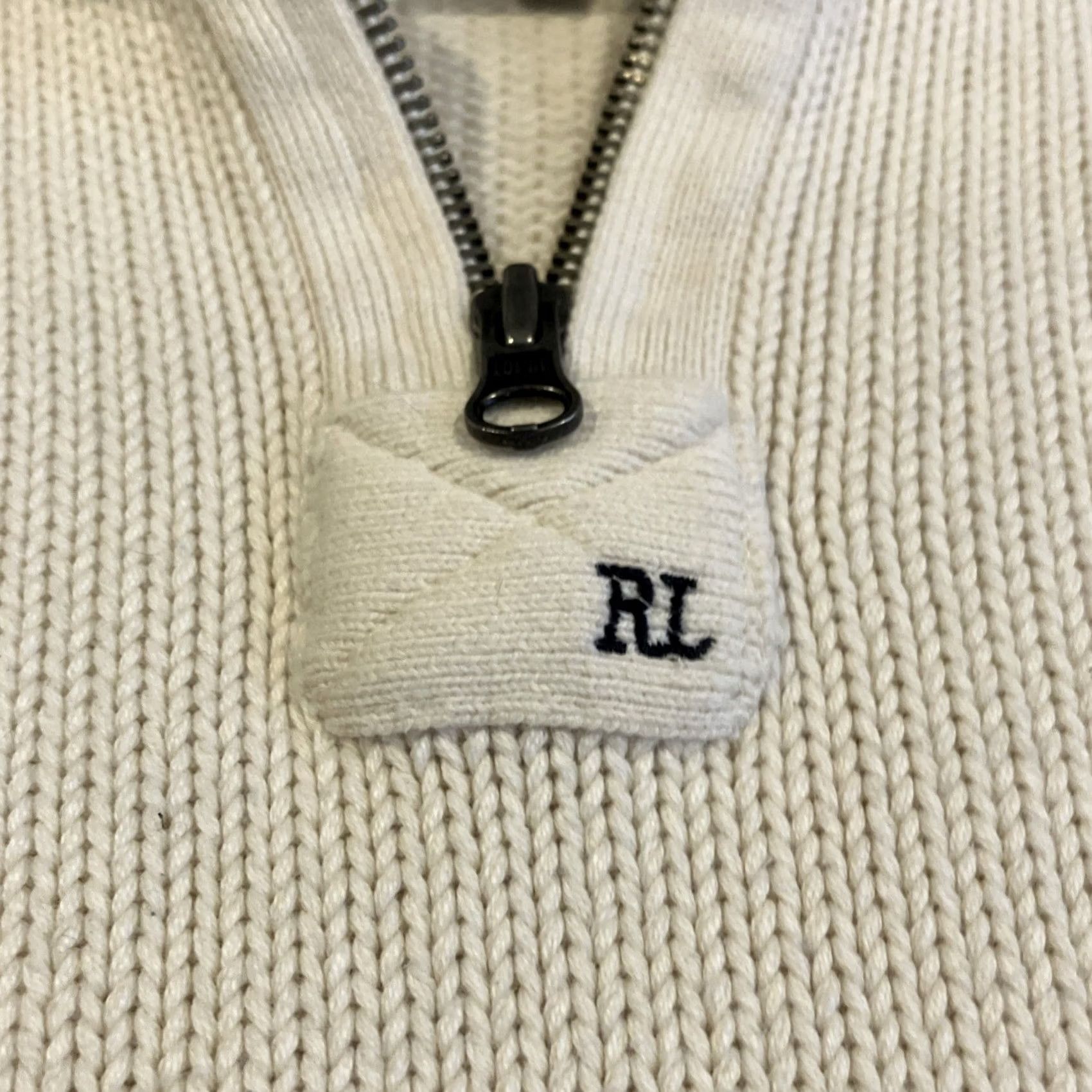 Polo Ralph Lauren VINTAGE Polo Jeans Co. Ivory Quarter Zip Heavy Knit Cotton Sweater Men's XL Pullover Mock Neck Size US XL / EU 56 / 4 - 2 Thumbnail