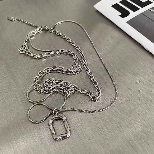 Jewelry × Vintage Square Cutout Pendant Double Layer Clavicle Chain Size ONE SIZE - 3 Thumbnail