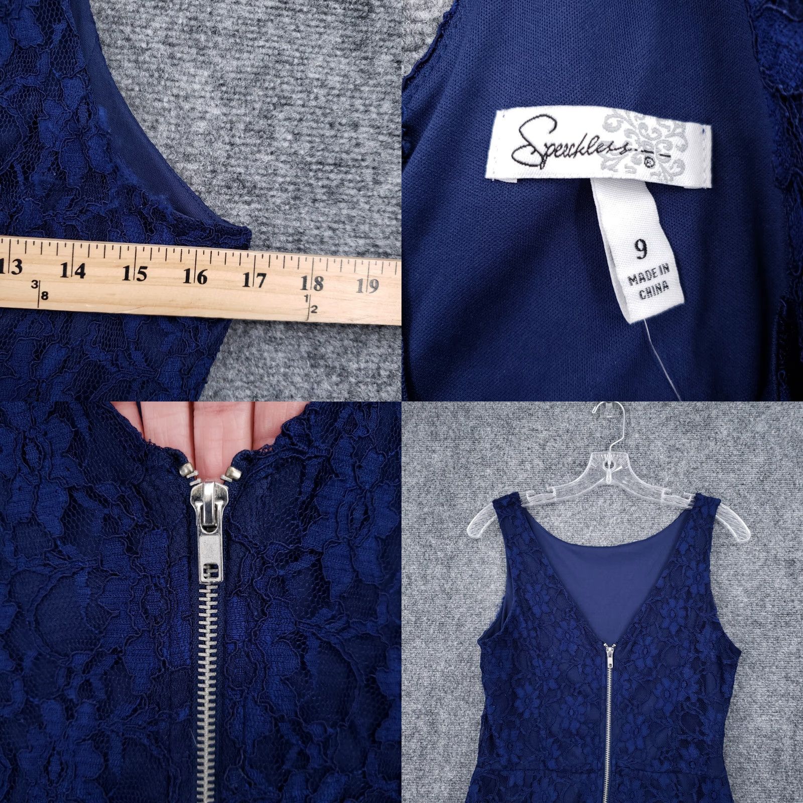 Vintage Speechless Dress Women 9 Juniors Blue Tank Overlay A-Line Fit & Flare Sleeveless Knee Length Zipper Floral Round Neck Casual Party/Cocktail Size M / US 6-8 / IT 42-44 - 8 Thumbnail