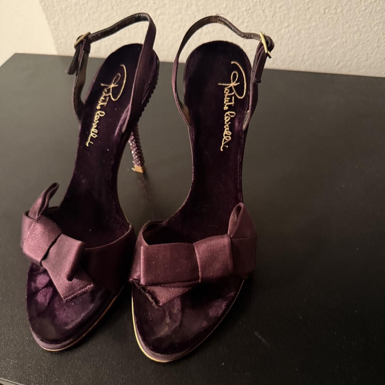 Roberto Cavalli Roberto Cavalli VINTAGE Rare dark purple satin open toe heel Size US 7 / IT 37 - 1 Thumbnail