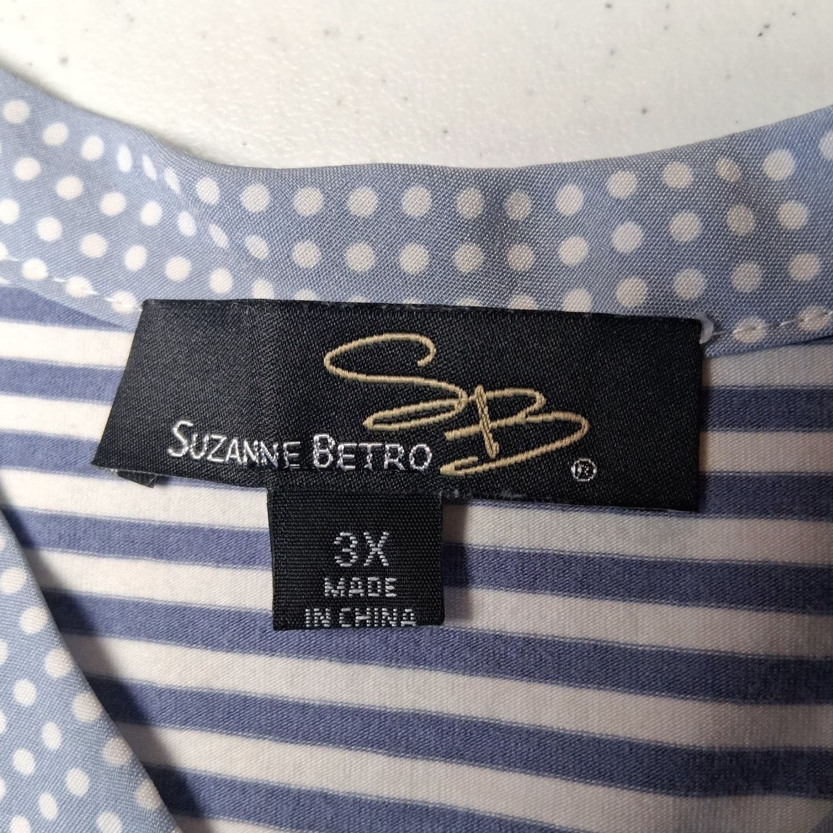 Vintage Suzanne Betro Tank Top Plus Size 3X Blue White Stripe Plka Dot Ruffle Sleeveless Nautical Casual Women Size XXL / US 16-18 / IT 52-54 - 6 Thumbnail