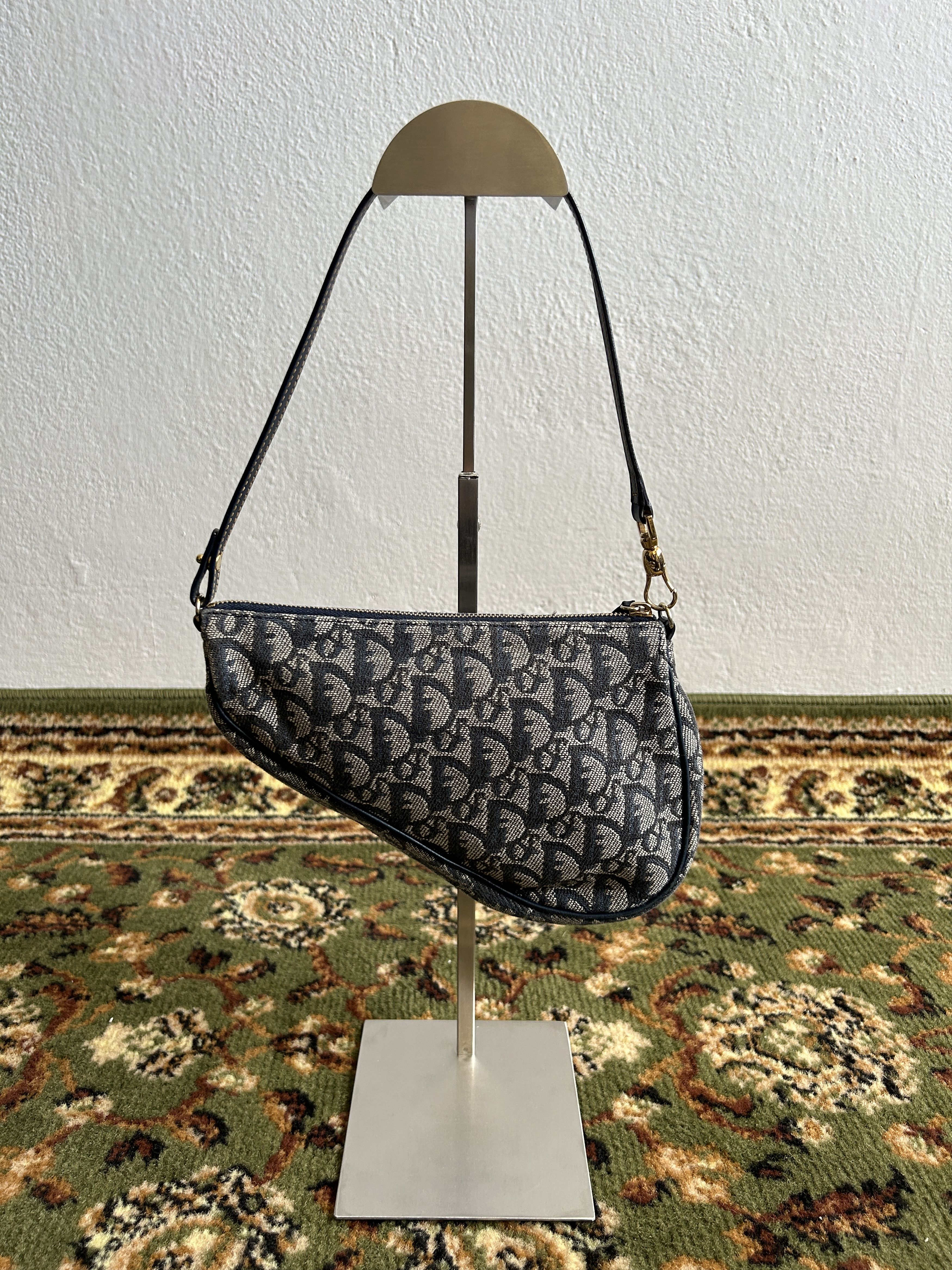 Vintage Y2K Dior Trotter Monogram Saddle Bag in Grey, Women's