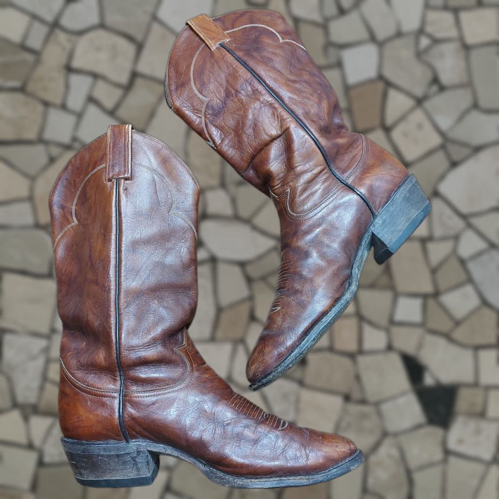 Tony Lama VINTAGE Tony Lama Boots Cowboy Western 9.5 D Brown Leather USA Marbled Boots Mens US 9.5 D Brown Leather Texas USA Marbled Size US 10 / EU 43 - 1 Thumbnail