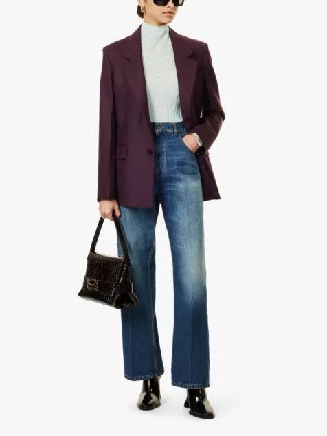 Victoria Beckham o1mle0525 Fold Detail Boyfriend Jean in Blue Size 29" - 2 Thumbnail