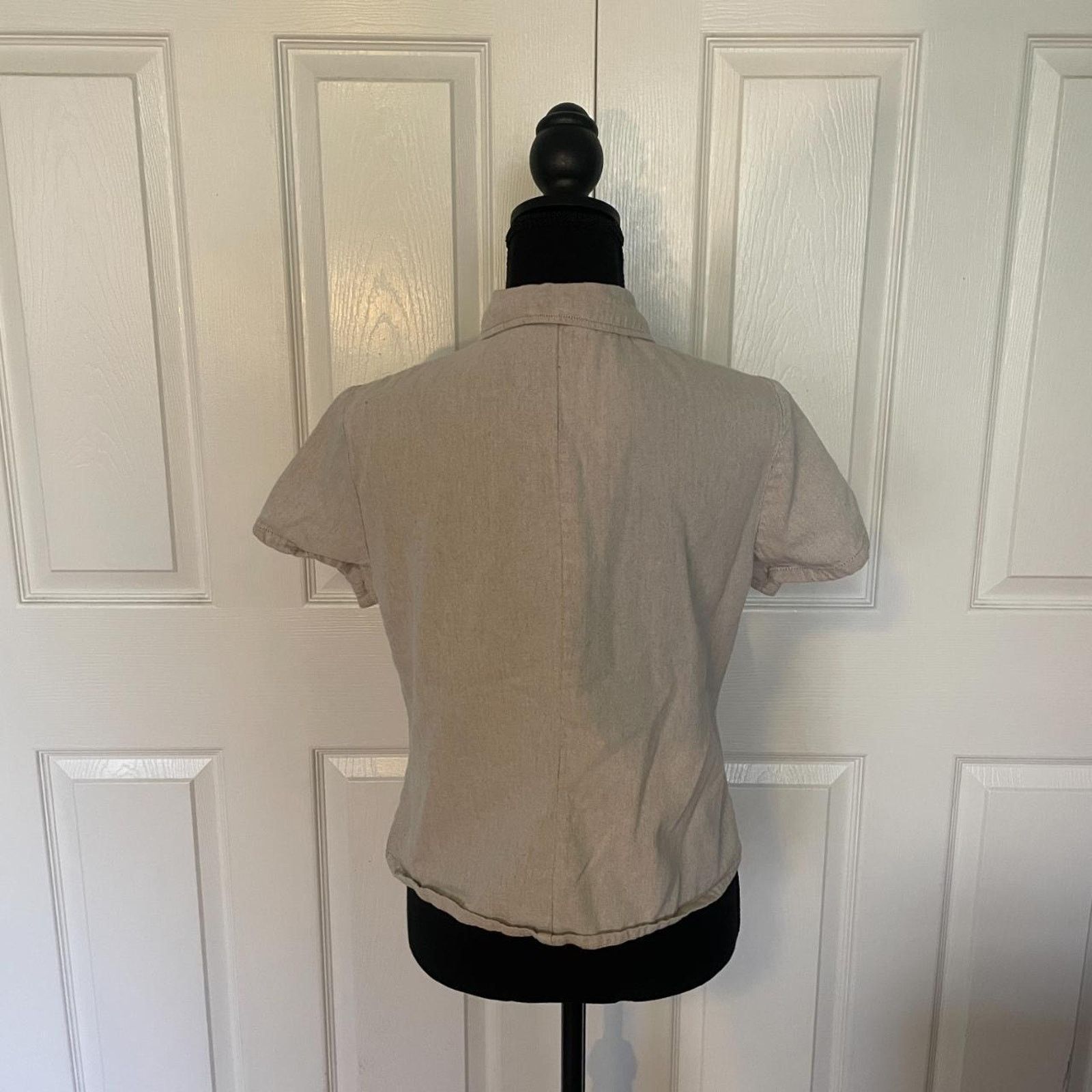 Vintage VTG Studio Ease Petite Tan Button Up 100% Cotton Size 10P Size L / US 10 / IT 46 - 3 Thumbnail