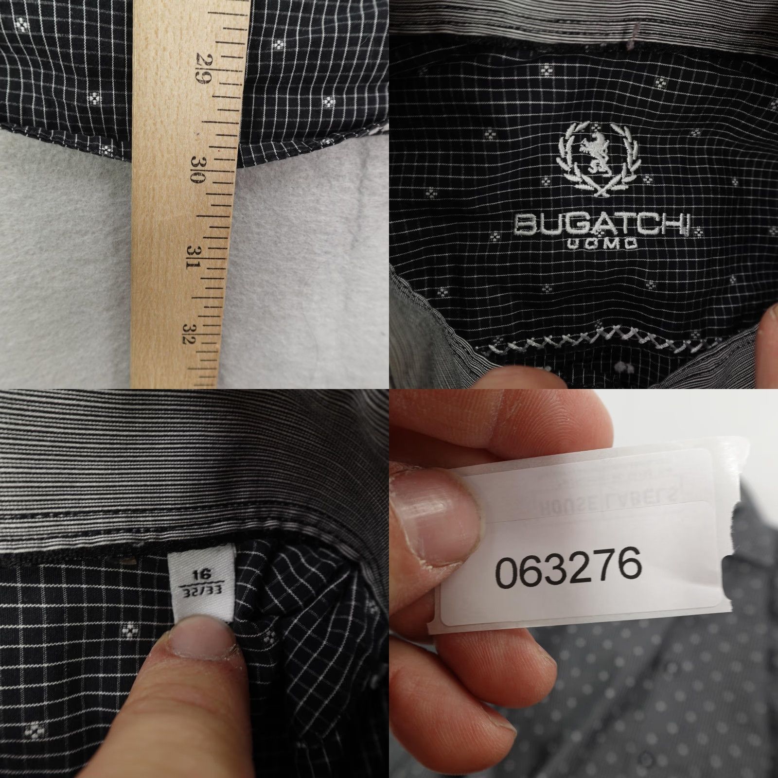BUGATCHI VINTAGE Bugatchi Uomo Shirt Men Large Black Check Plaid Long Sleeve Button-Up Casual Business Formal Workwear Size US L / EU 52-54 / 3 - 8 Thumbnail