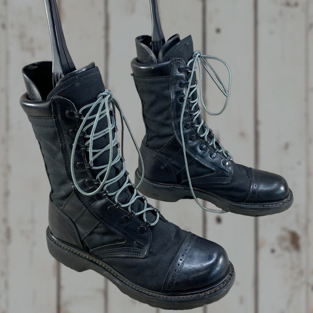 Vintage Corcoran Black Leather Military Jump Boots 8 Combat Punk Paratrooper Grunge USA Mens Boot Size US 8 / EU 41 - 1 Thumbnail