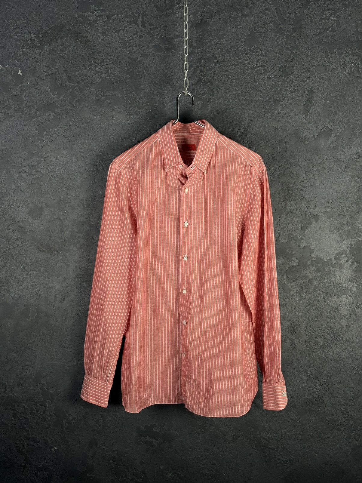 Isaia Mens Isaia Multi Striped Coton / Linen Shirt Multi Size US M / EU 48-50 / 2 - 3 Thumbnail