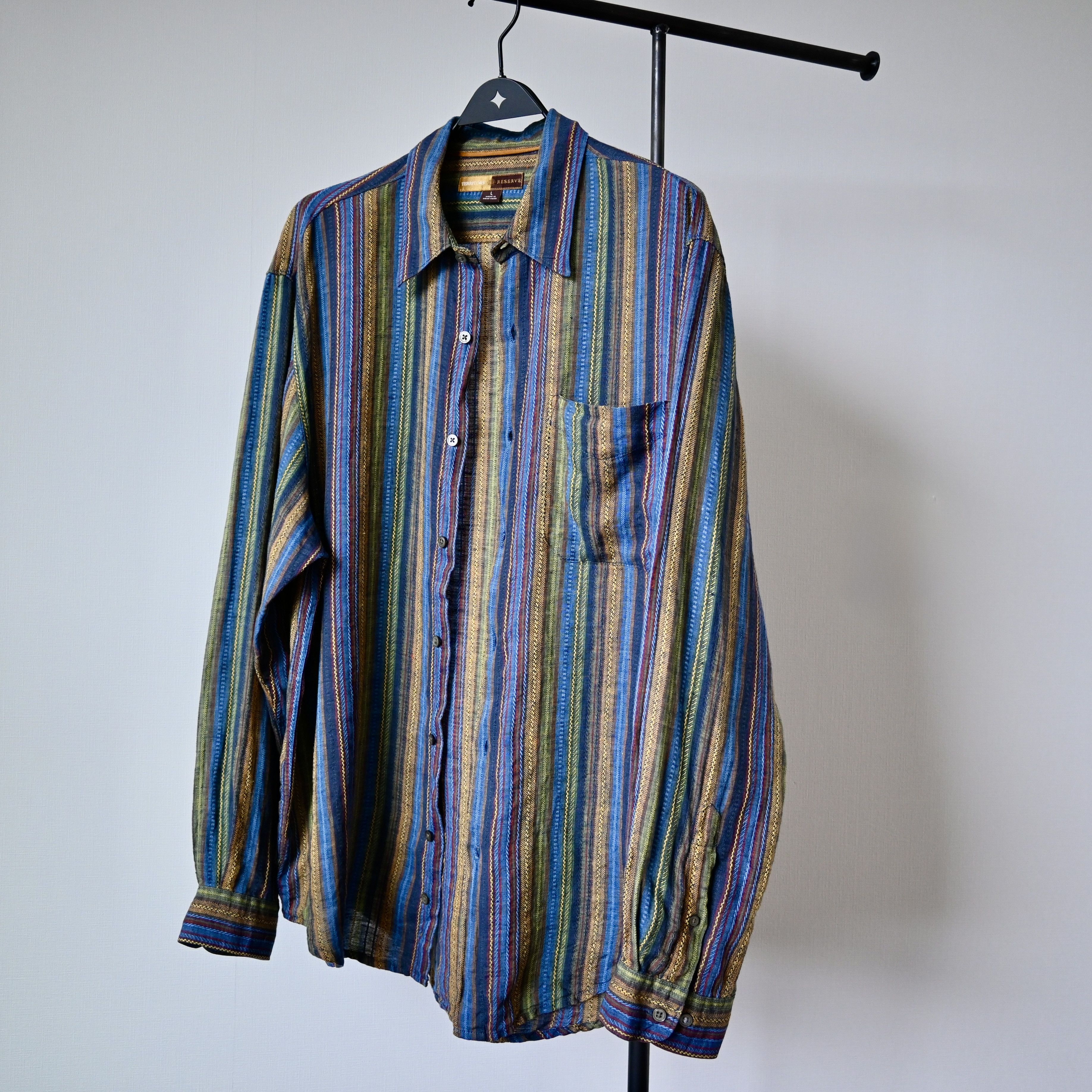 The Territory Ahead VTG 1990s TERRITORY RESERVE ethnic multistriped linen shirt Size US L / EU 52-54 / 3 - 16 Thumbnail