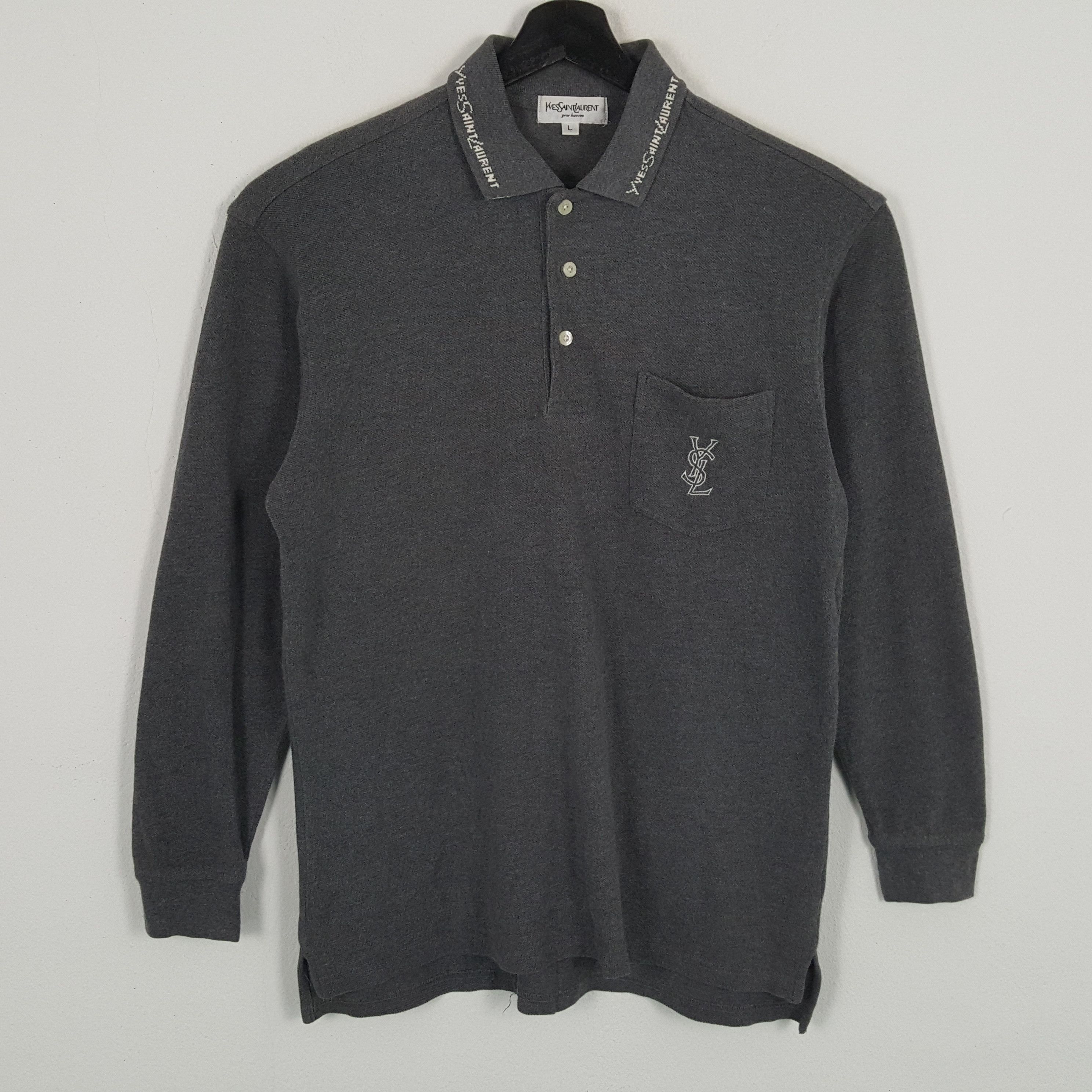 Vintage × Yves Saint Laurent YVES SAINT LAURENT Long Sleeve Polos YSL Logo Design Size US L / EU 52-54 / 3 - 1 Thumbnail