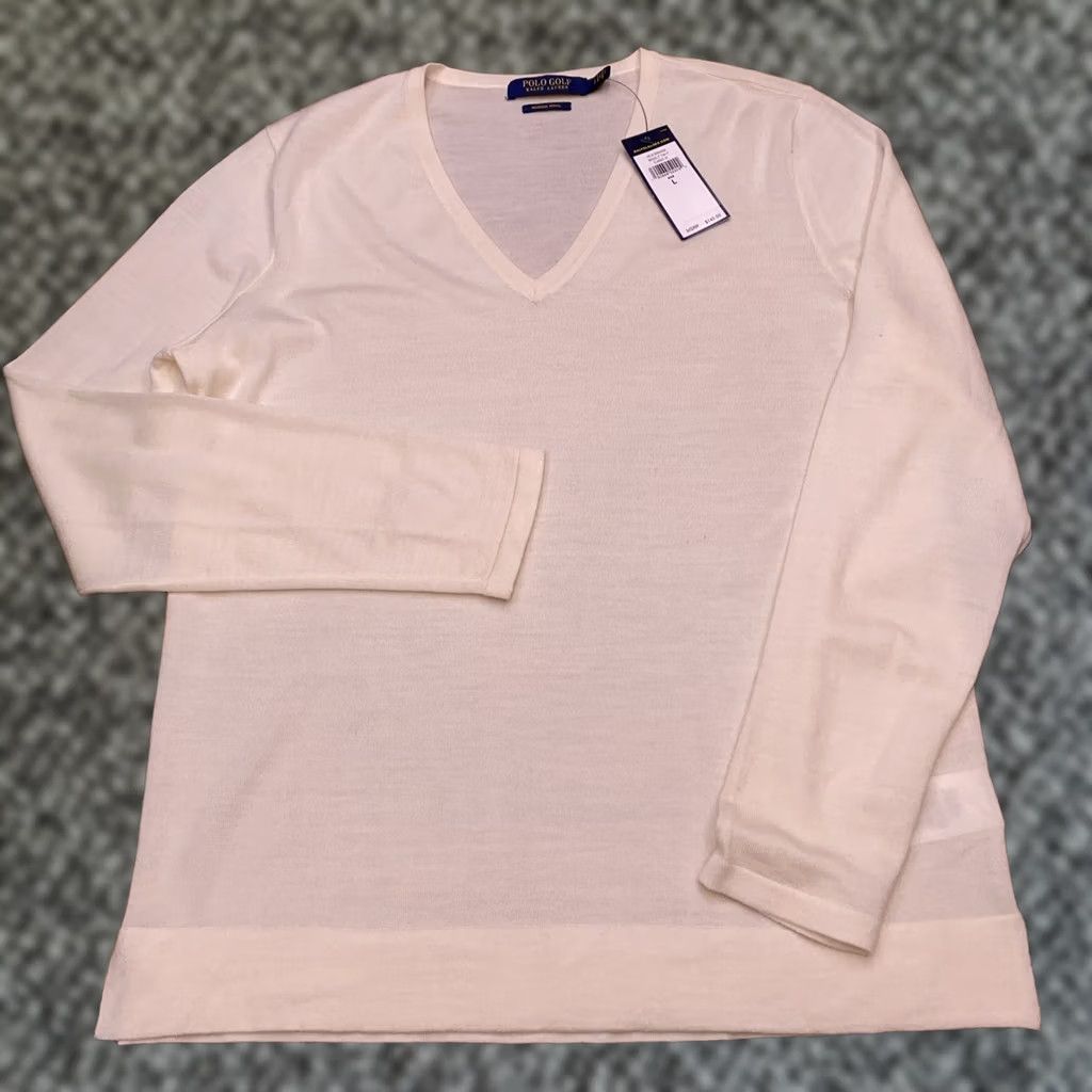 Ralph Lauren Ralph Lauren Golf Sweater Womens L Merino Wool V-Neck Pullover Knit Logo Beige Size L / US 10 / IT 46 - 1 Thumbnail