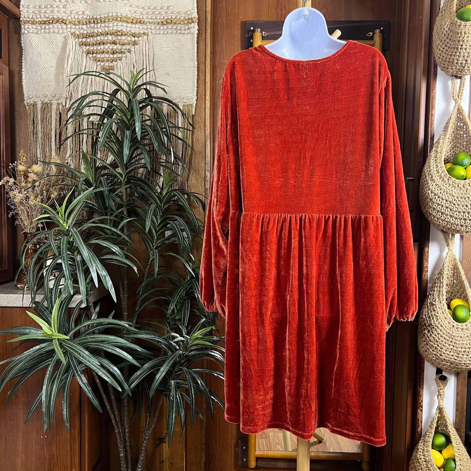 Rusty Rust Velvet Lace Mini Dress 3XL – Boho Witchy Romantic Size 3XL / US 20-22 - 2 Thumbnail